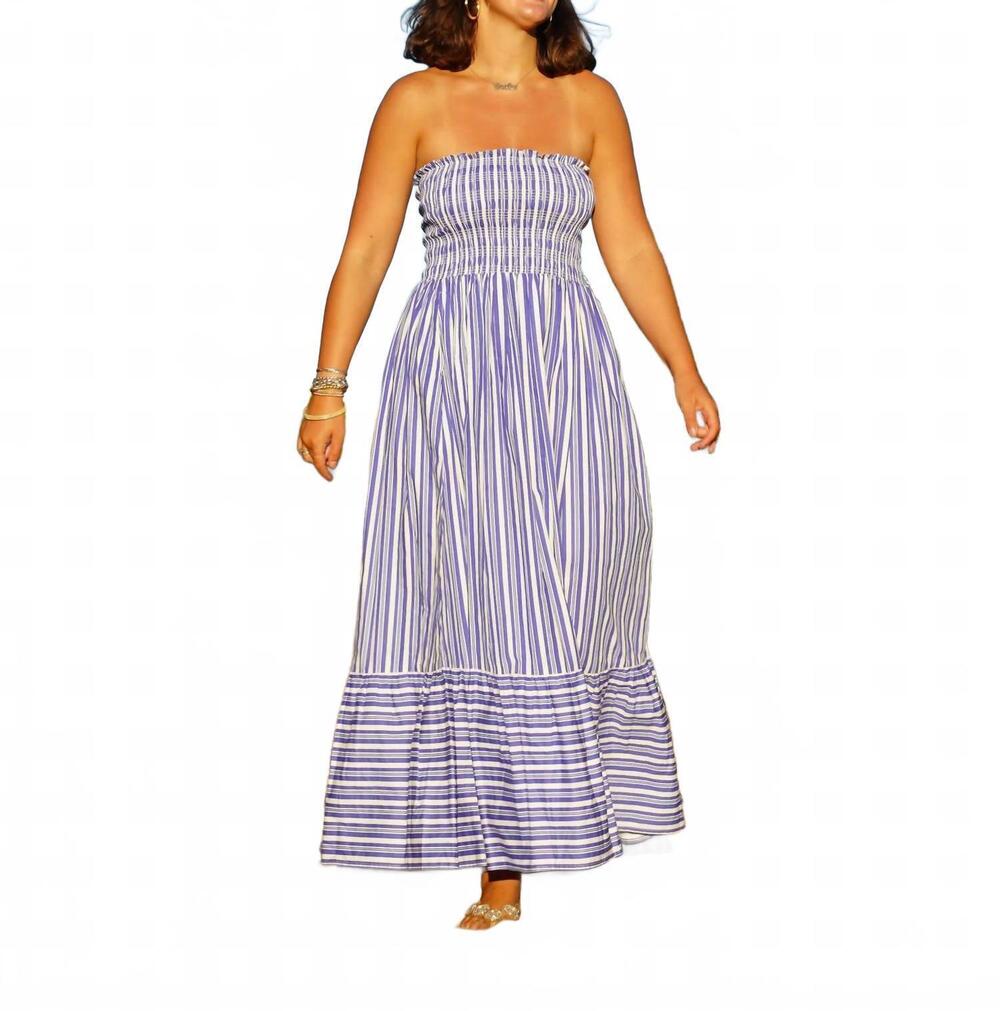 NEW LA PLAGE beacon rock maxi dress in stripes in blue /white